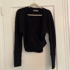 Once worn, Free People cross-front sweater. Size Large in black